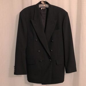 Lana Moda 40 R Wool Black Classic Double Breasted Jacket with a Notched Collar